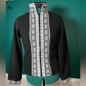 Alpine sky Black and White Patterned fleece zip up Jacket